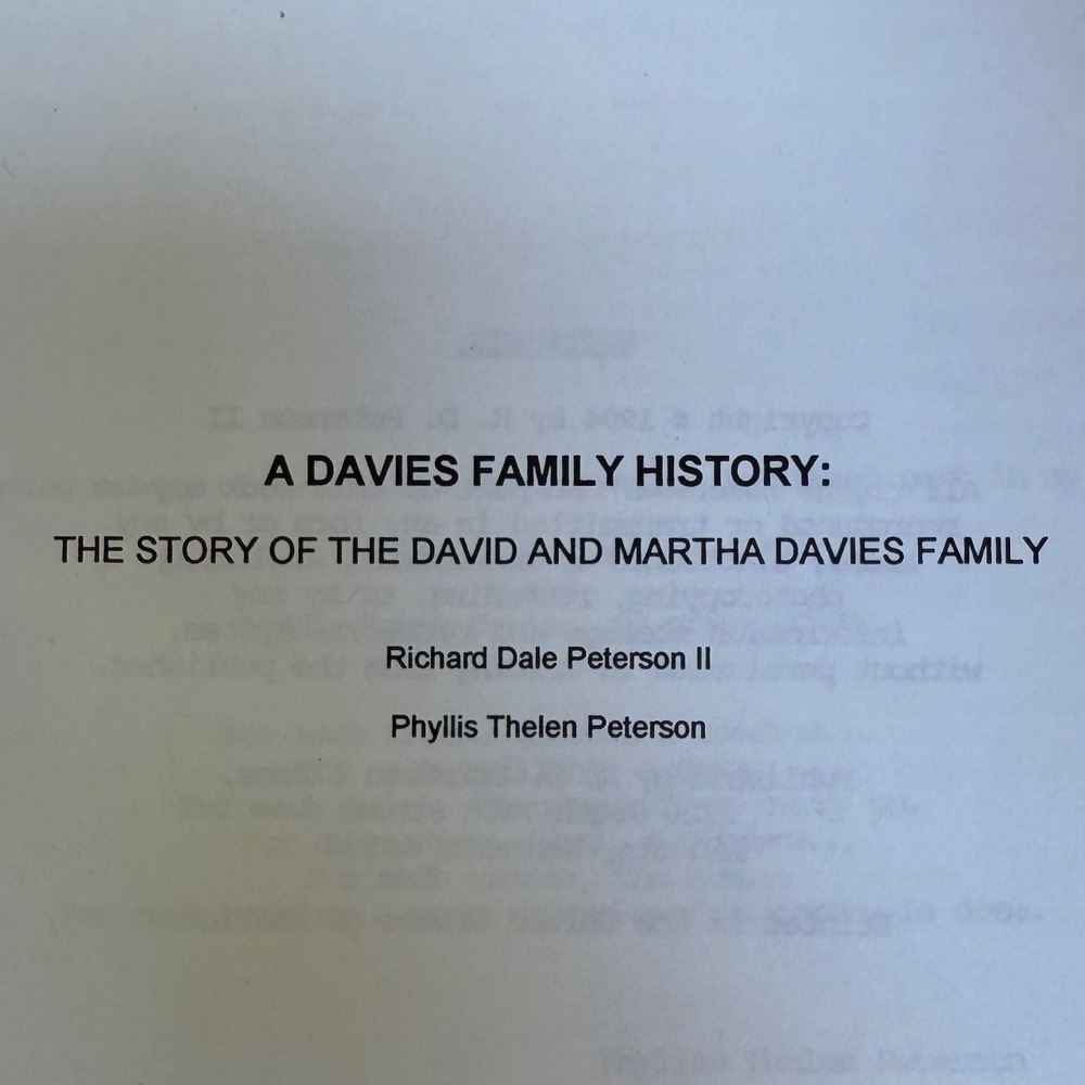 Davies Family History Book Genealogy‎ David Martha 1995 Peterson